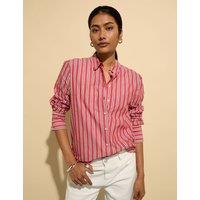 BAUKJEN Pure Cotton Striped Collared Relaxed Shirt Red Mix