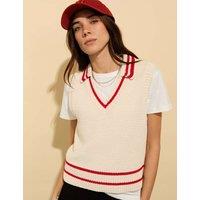 Collared V-Neck Cropped Knitted Vest