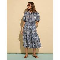Pure Cotton Geometric Midi Tiered Dress