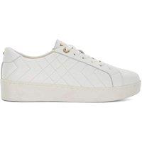 Dune London Wide Fit Leather Lace Up Quilted Trainers White