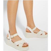 Dune London Leather Woven Flatform Wedge Sandals Ecru