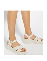 Dune London Leather Woven Flatform Wedge Sandals Ecru