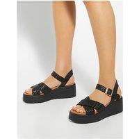 Dune London Leather Woven Flatform Wedge Sandals Black