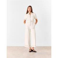 Whistles Denim Belted Short Sleeve Jumpsuit Ivory