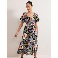 Pure Cotton Floral Midi Waisted Dress