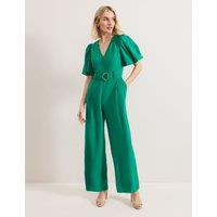 Belted Short Sleeve Wide Leg Jumpsuit
