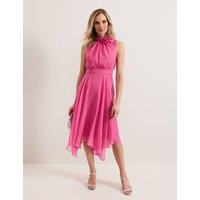 Funnel Neck Midi Waisted Dress