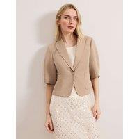 Phase Eight Cotton Blend Single Breasted Cropped Blazer Neutral