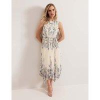Floral Belted Pleated Midi Skater Dress
