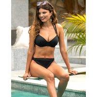 Pour Moi Hawaii Textured Double Strap Underwired Padded Halter Bikini Top Black