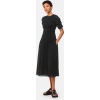 Whistles Avery Pure Cotton Smocked Midi Skater Dress Black