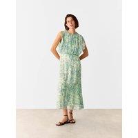Printed Round Neck Midi Waisted Dress