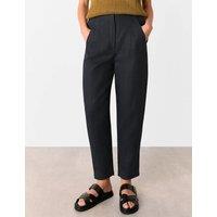 Whistles Pure Linen Barrel Leg Ankle Grazer Trousers Black
