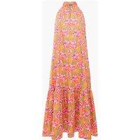 French Connection Pure Cotton Floral High Neck Midi Tea Dress Orange Mix