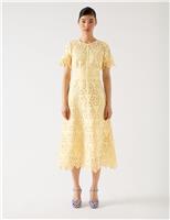 Broderie Round Neck Midi Tea Dress