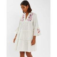 Cotton Rich V-Neck Mini Beach Dress with Linen