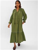 Pure Cotton V-Neck Maxi Tiered Beach Dress