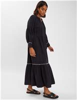 Pure Cotton V-Neck Maxi Tiered Beach Dress