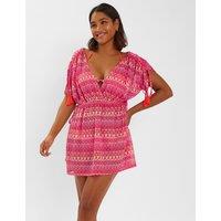 Printed Crochet V-Neck Mini Kaftan