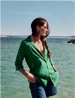 Seasalt Cornwall Pure Cotton Textured Collared Relaxed Shirt Green