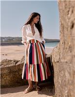 Pure Cotton Striped Midaxi Tiered Skirt