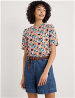 Seasalt Cornwall Pure Cotton Floral Slim T-Shirt Orange Mix