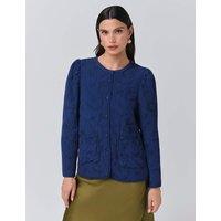 Ghost Crepe Quilted Collarless Jacket Navy