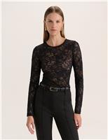 Lace Round Neck Long Sleeve Slim Fit Top
