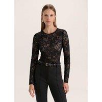 Lace Round Neck Long Sleeve Slim Fit Top