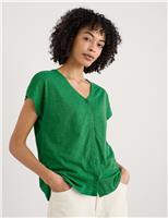 Seasalt Cornwall Pure Cotton Jersey V-Neck Top Light Green