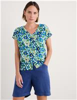 Seasalt Cornwall Pure Cotton Floral V-Neck Relaxed Top Teal Mix