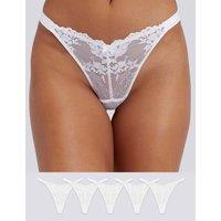 Boux Avenue 5pk Fran Lace High Leg Thongs White