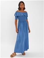 Off The Shoulder Shirred Maxi Beach Dress