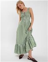 Pure Cotton Gingham Square Neck Maxi Dress
