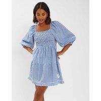 Pure Cotton Gingham Square Neck Mini Dress