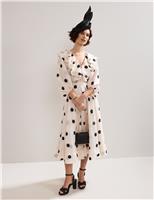 Spot Print Ruffle Midi Dress with Linen