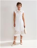 Cotton Rich Embroidered Midi Shirt Dress