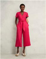 Pure Linen Belted Cropped Wide Leg Jumpsuit