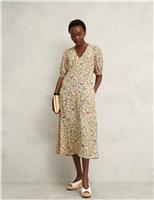 Floral V-Neck Puff Sleeve Midi Skater Dress