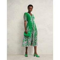 Pure Silk Floral V-Neck Midi Skater Dress