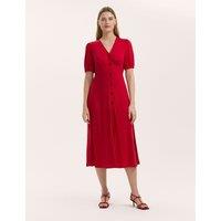 Jersey V-Neck Button Through Empire Line Midi Tea Dress