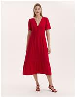 Jersey V-Neck Midi Tiered Dress