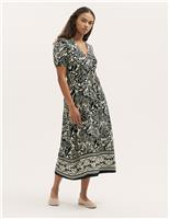 Printed V-Neck Midi Waisted Dress