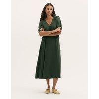 Finery London Jersey V-Neck Midi Waisted Dress Green