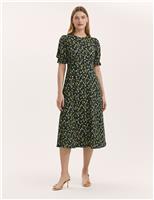 Jersey Floral Puff Sleeve Midi Tea Dress