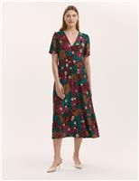 Jersey Floral V-Neck Midi Tiered Dress