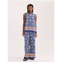 Finery London Printed Wide Leg Trousers Blue Mix