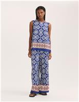 Finery London Printed Wide Leg Trousers Blue Mix