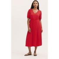 Finery London Jersey V-Neck Midi Waisted Dress Red