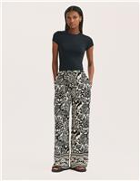 Finery London Printed Elasticated Waist Wide Leg Trousers Black Mix